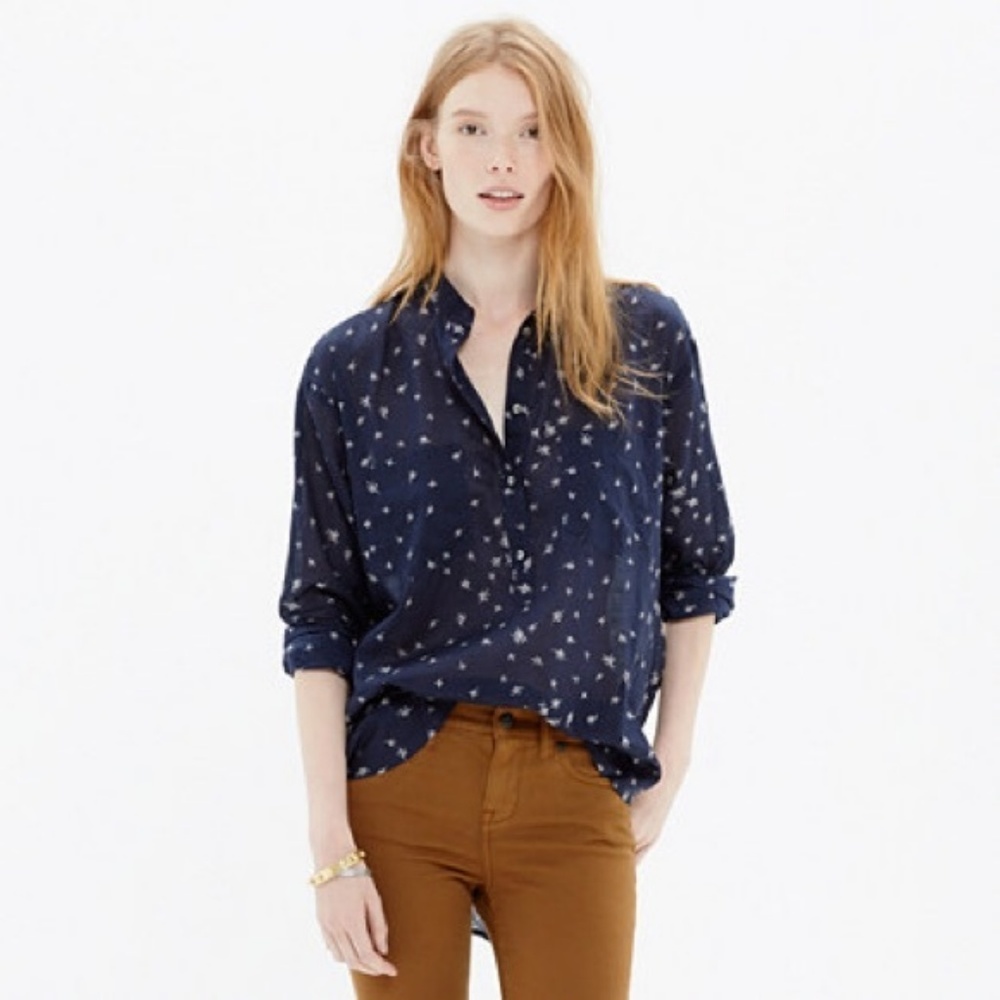 Madewell Collarless Popover Button Down Blouse